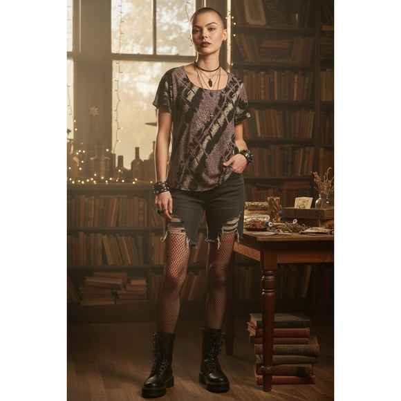 NICOLA Tops - VTG Nicola Top Large Purple Black Abstract Geometric Animal Print Textured Scoop